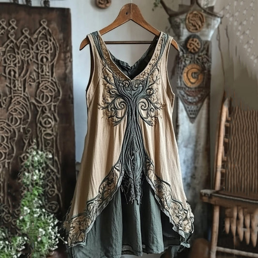 Viking Celtic Knot Patchwork Art Linen Tank Top artswardrobe
