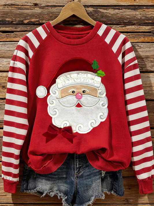 Comstylish Women's Christmas Santa Embroidered Sweatshirt
