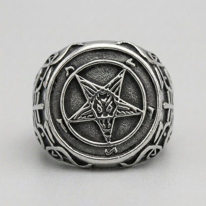 Baphomet Pentagram Signet Ring