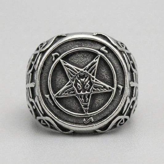 Baphomet Pentagram Signet Ring