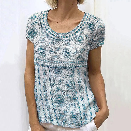 Vintage Sunflower Floral Art Linen Comfy T Shirt artswardrobe
