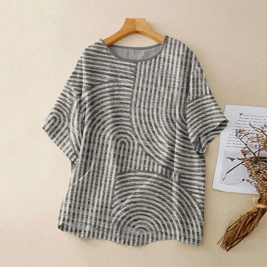 Women's Vintage Abstract Geometric Print Lines T-shirt artswardrobe