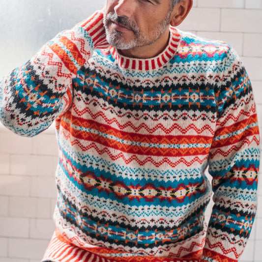 Vintage Brodie Knit Jacquard Icelandic Crew Neck Sweater（Unisex ） elevenforest