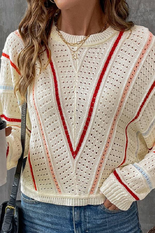 Sasha® | Apricot colored striped crew neck sweater