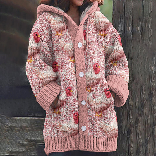 Pink Chick Print Women's Cardigan Sweater artswardrobe