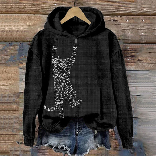 Cute Sashiko Cat Japanese Art Comfy Hoodie elevenforest