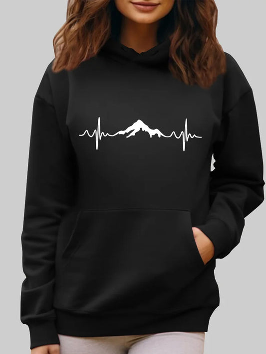 Comstylish Women's Outdoor Mountains Heartbeat Printed Hoodie