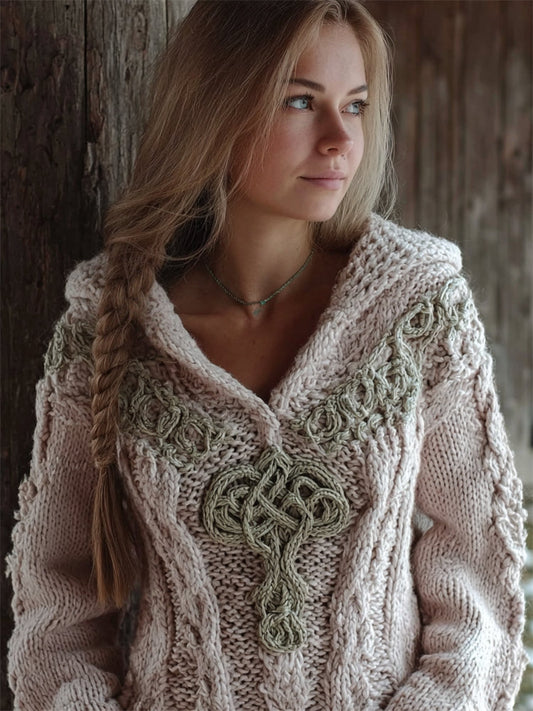 Vintage Viking Tree Of Life Celtic Cozy Hooded Sweater elevenforest