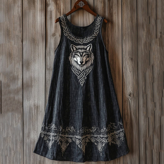 Viking Wolf Pattern Tank Midi Dress artswardrobe