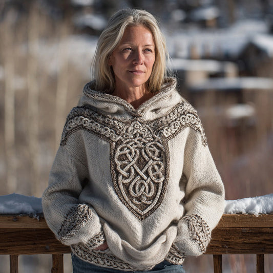 Women's Vintage Viking Celtic Rune Knit Hooded Sweater elevenforest