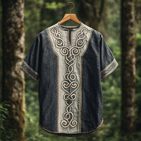 Men's Viking Celtic Embroidery Art Linen Shirt artswardrobe