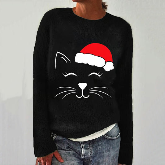 Comstylish Women's Christmas Cute Cat Knitted Sweater