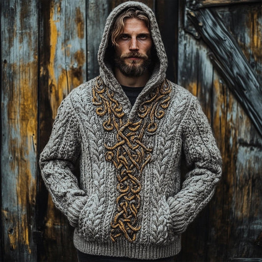 Men's Viking Inspired Celtic Chunky Cozy Hooded Sweater elevenforest