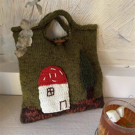 Comstylish Vintage Forest Mushroom Cottage Handmade Crochet Handbag