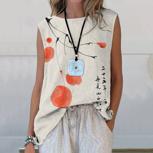 Comstylish Floral Art Printed Casual Sleeveless Top