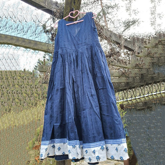 Vintage Floral And Plaid Art Cotton Linen Comfy Tank Dress artswardrobe