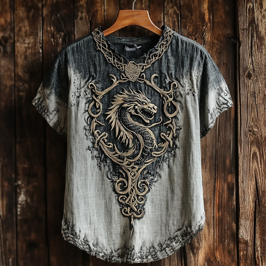 Men's Viking Celtic Dragon Art Gradient Linen T-shirt artswardrobe