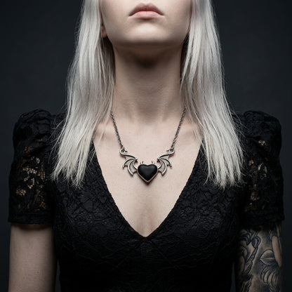 Winged Black Heart Necklace
