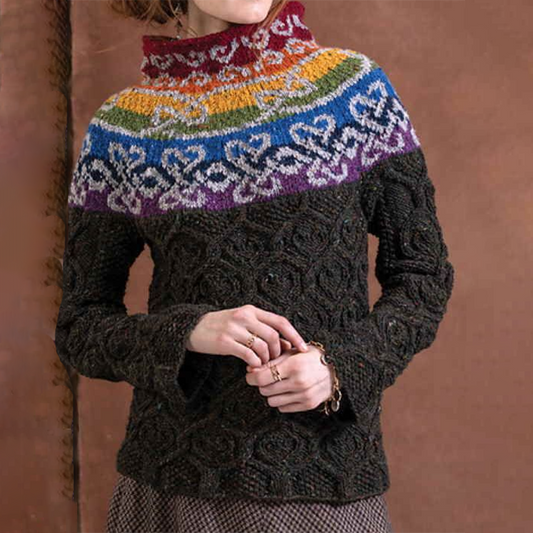 Women's Irish Celtic Knotted Contrast Jacquard Knitted Turtleneck Sweater artswardrobe