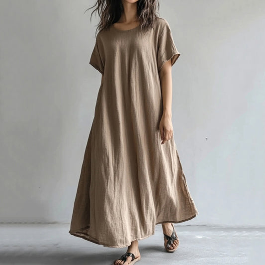 Vintage Solid Color Cotton Linen Comfy Maxi Dress artswardrobe