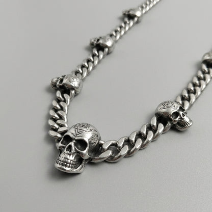 Multi-Skull Station Cuban Chain Necklace
