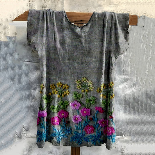 Vintage Embroidered Floral Cotton T-shirt artswardrobe