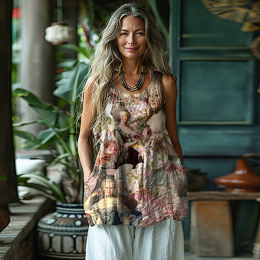 Vintage Floral Art Linen Blend Tank Top artswardrobe