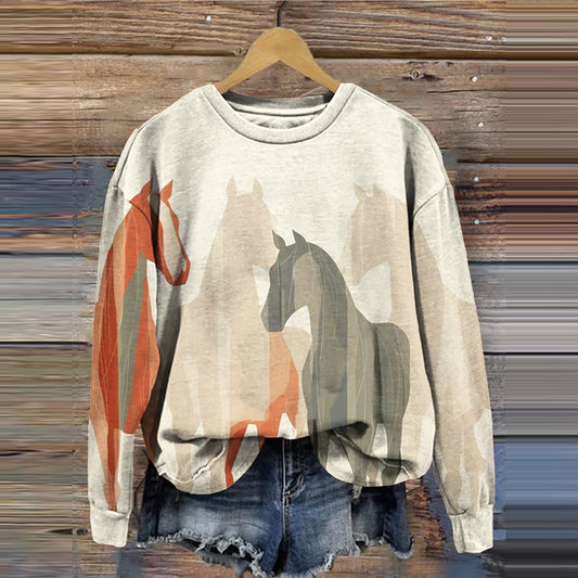 Comstylish Vintage Western Horses Art Washed Comfy Sweatshirt