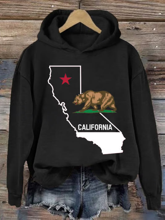 Comstylish Women's Hot California Wildfire Print Hooded Sweatshirt