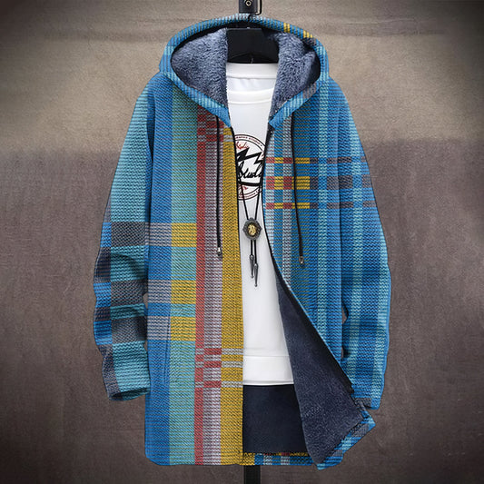 Men's Vintage Abstract Geometric Art Comfort Plush Hooded Coat elevenforest