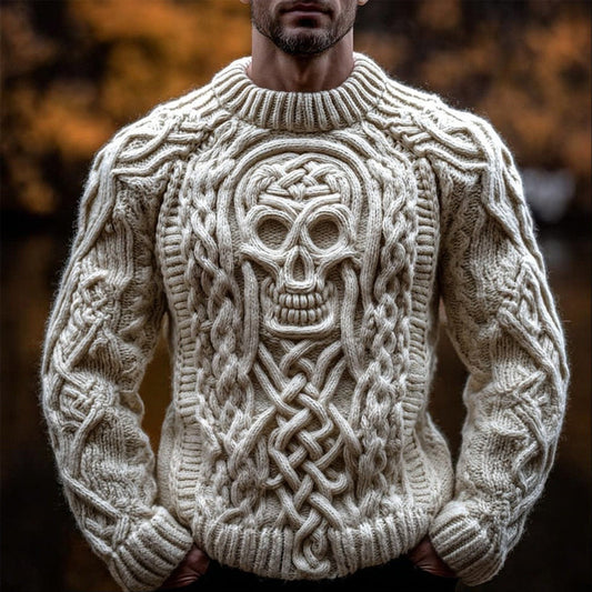 Men's Vintage Skull Jacquard Chunky Turtleneck Sweater elevenforest