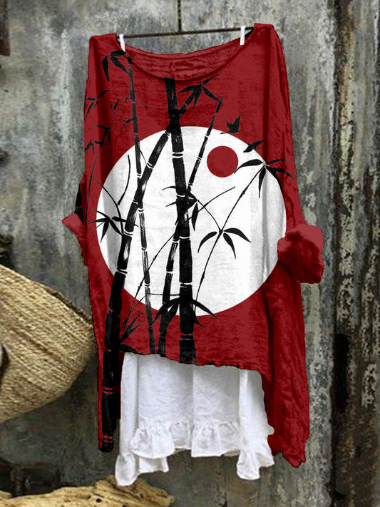 Comstylish Vintage Bamboo Art Linen Blend Flowy Tunic