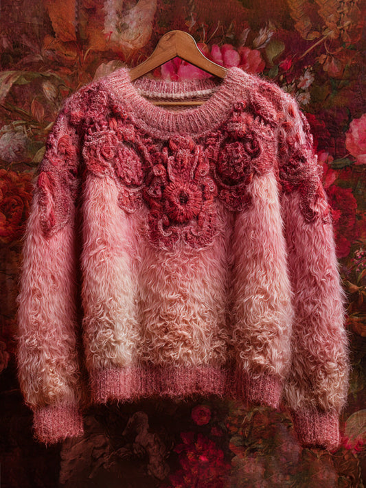 Women's Casual Vintage Rose Embroidered Sweater elevenforest