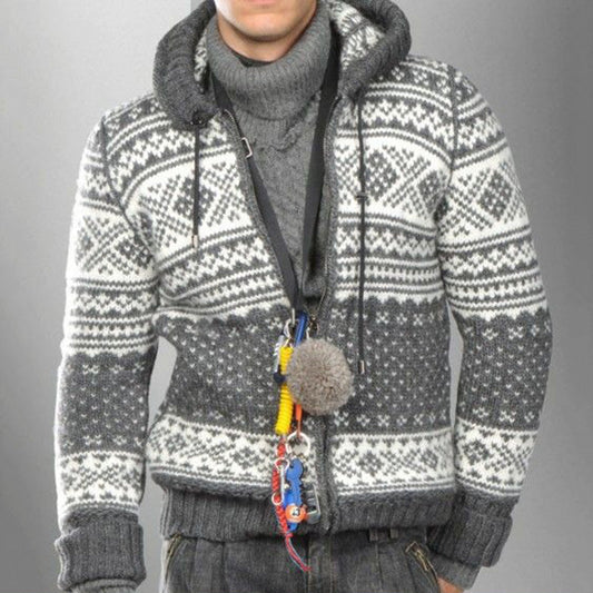 Mens Vintage Fair Isle Knitted Hooded Cardigan elevenforest