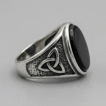 Black Onyx Celtic Triquetra Oval Ring