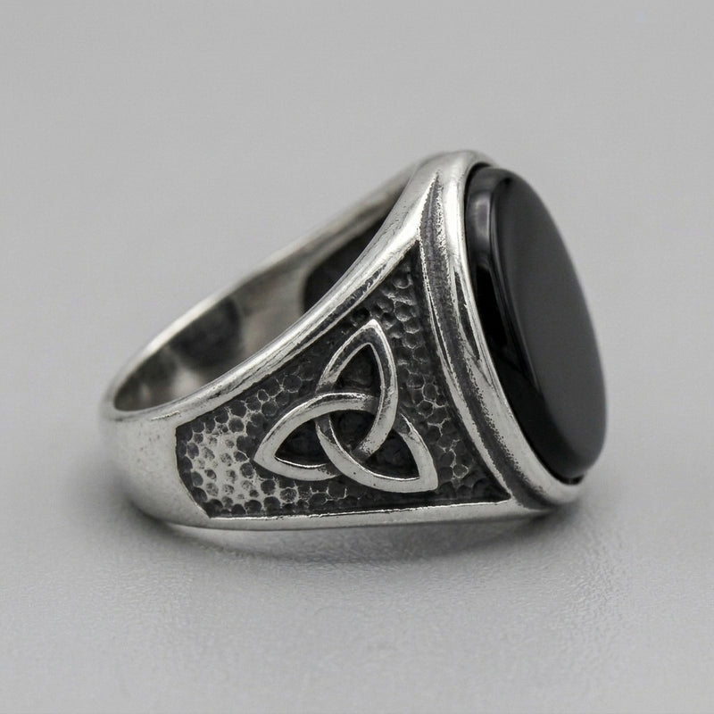Black Onyx Celtic Triquetra Oval Ring