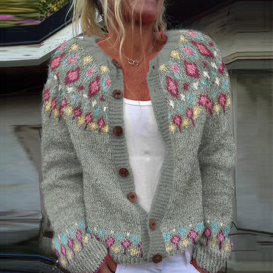 Fairman Island Geometric Contrast Sweater Cardigan elevenforest