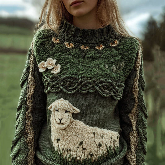 Sheep Fleece Floral Vintage Celtic Cozy Knit Sweater artswardrobe