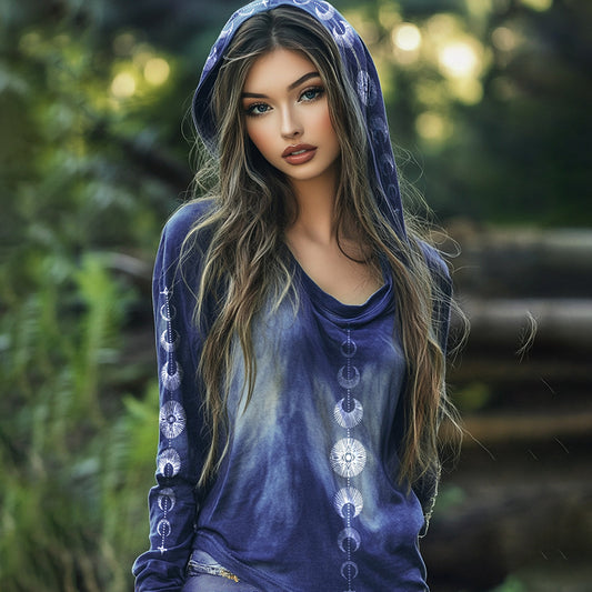 Comstylish Women's Tribal Moon Sun Totem Gradient Hoodie