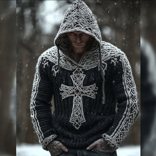 Men's Viking Style Celtic Cross Hooded Sweater artswardrobe