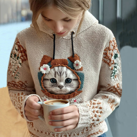 Comstylish Women's Cute Winter Cat Art Knitted Warm Sweater