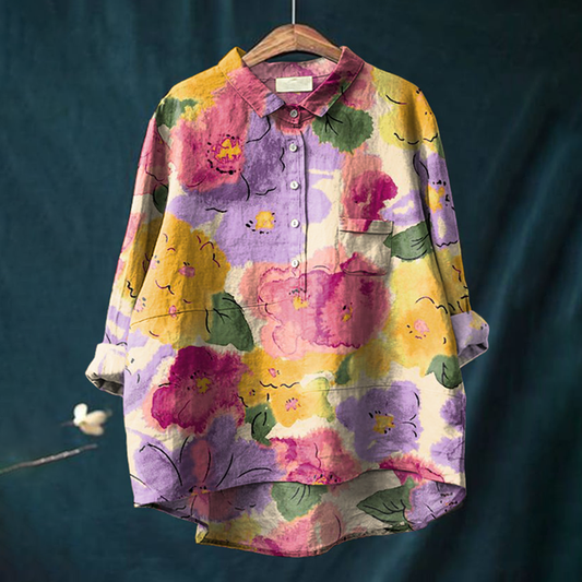 Comstylish Vintage Art Floral Print Casual Blouse