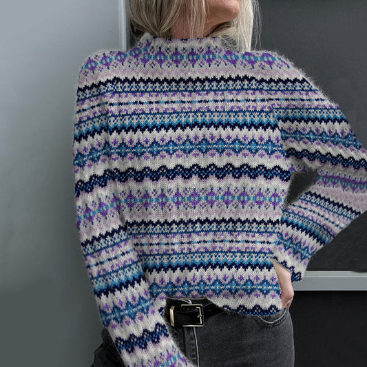 Women's Turtleneck Sweater With Vintage Icelandic Geometric Knit Pattern artswardrobe