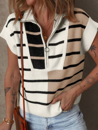 Dalia® | Striped half zip sweater vest