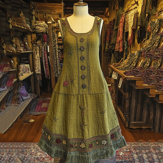 Vintage Tribal Floral Art Comfy Sleeveless Dress artswardrobe