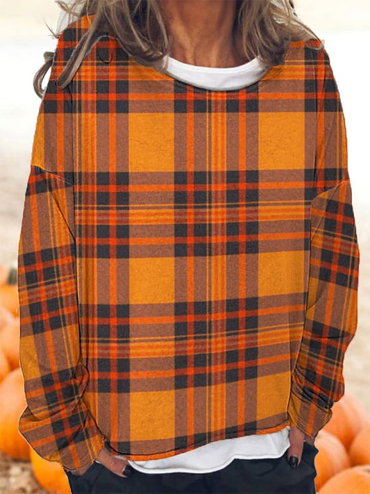 Women's Halloween Check Loose Long Sleeve T-Shirt artswardrobe