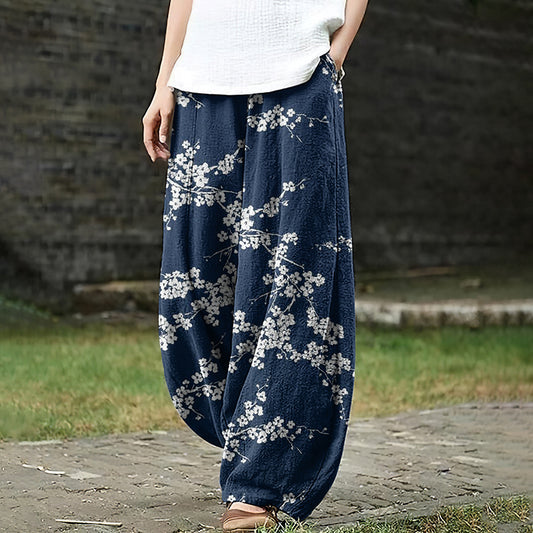 Women's Floral Art Pocket Loose Casual Pants