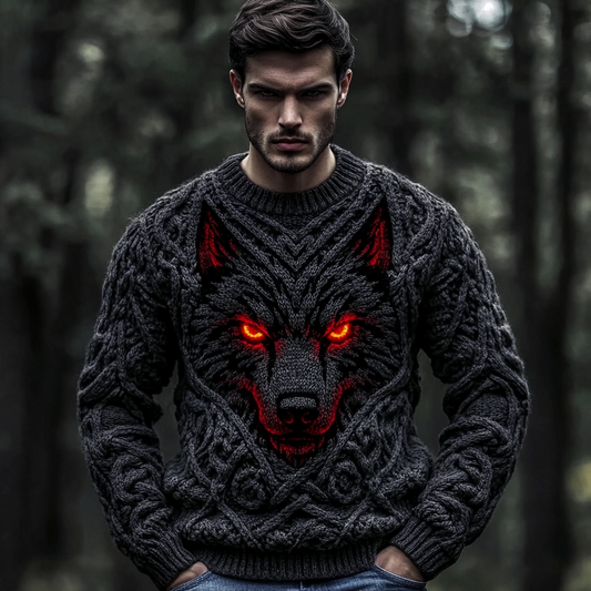 Men's Wolf Inspired Viking Celtic Jacquard Cozy Sweater elevenforest