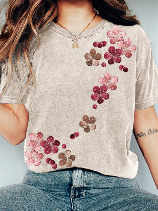 Comstylish Plum Blossom Japanese Embroidery Art Vintage T Shirt