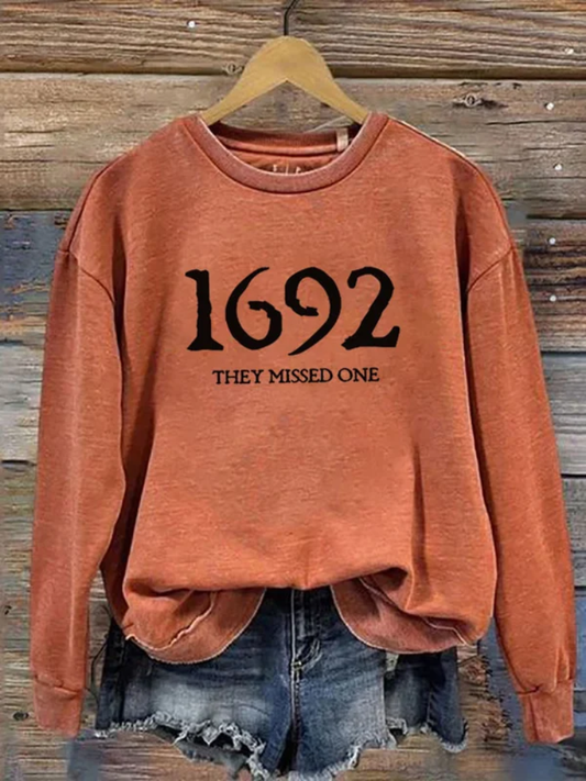 Comstylish Women's 1692 They Missed One Salem Witch Printed Round Neck Long Sleeve Sweatshirt
